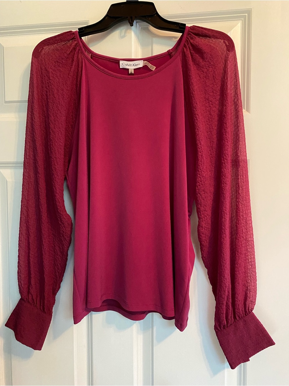 Calvin Klein Women's Raspberry Sheer-Sleeve Blouse